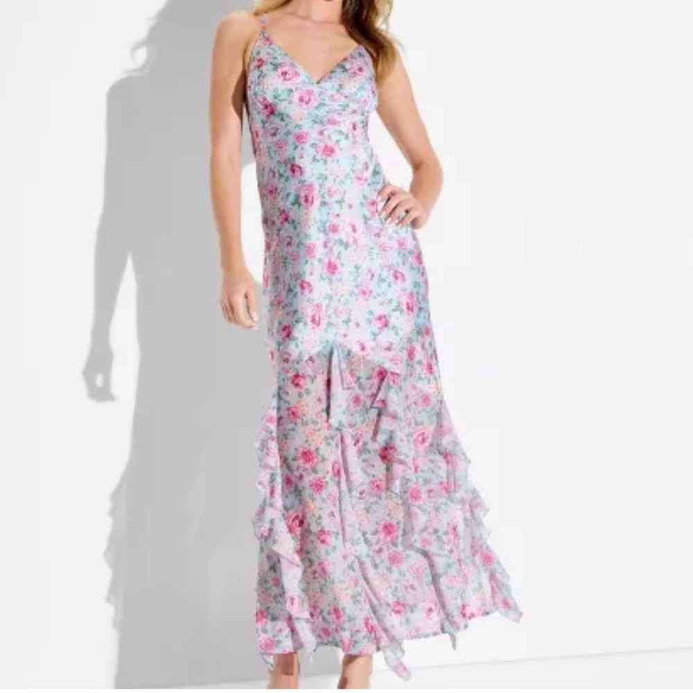 Wild Fable Pink Rose Print Slip Maxi Dress